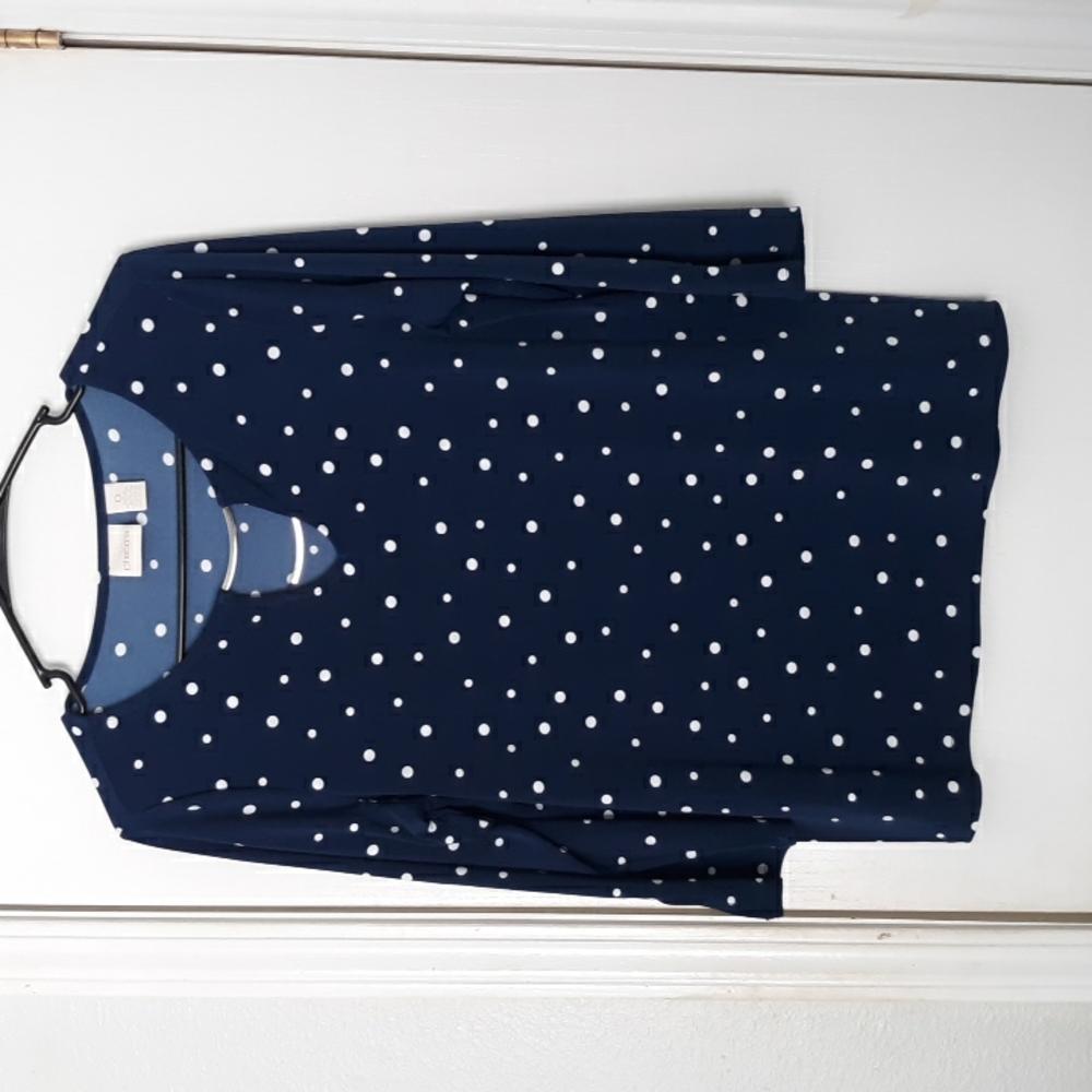 Chico's Navy Polka Dot 3/4 Sleeve Split Neck Pullover Top sz XS (0)